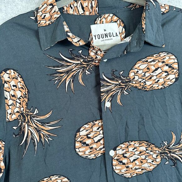 YOUNGLA Pineapple Button Up Shirt Men's Size Large Short Sleeve Tropical Fruit - Picture 4 of 8